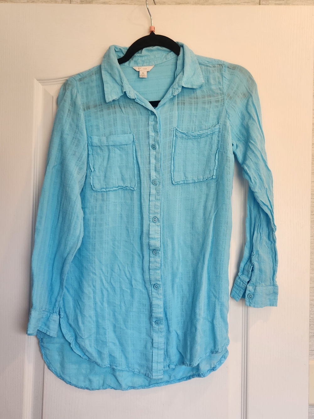 Cato Light Blue Women's Button-Up Tunic Blouse M Euc